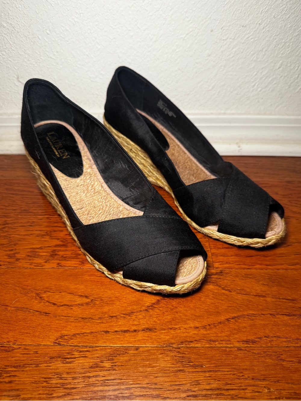 Lauren Ralph Lauren | Women’s Cecilia Black Espadrille Wedge Peep-Toe Size 10B